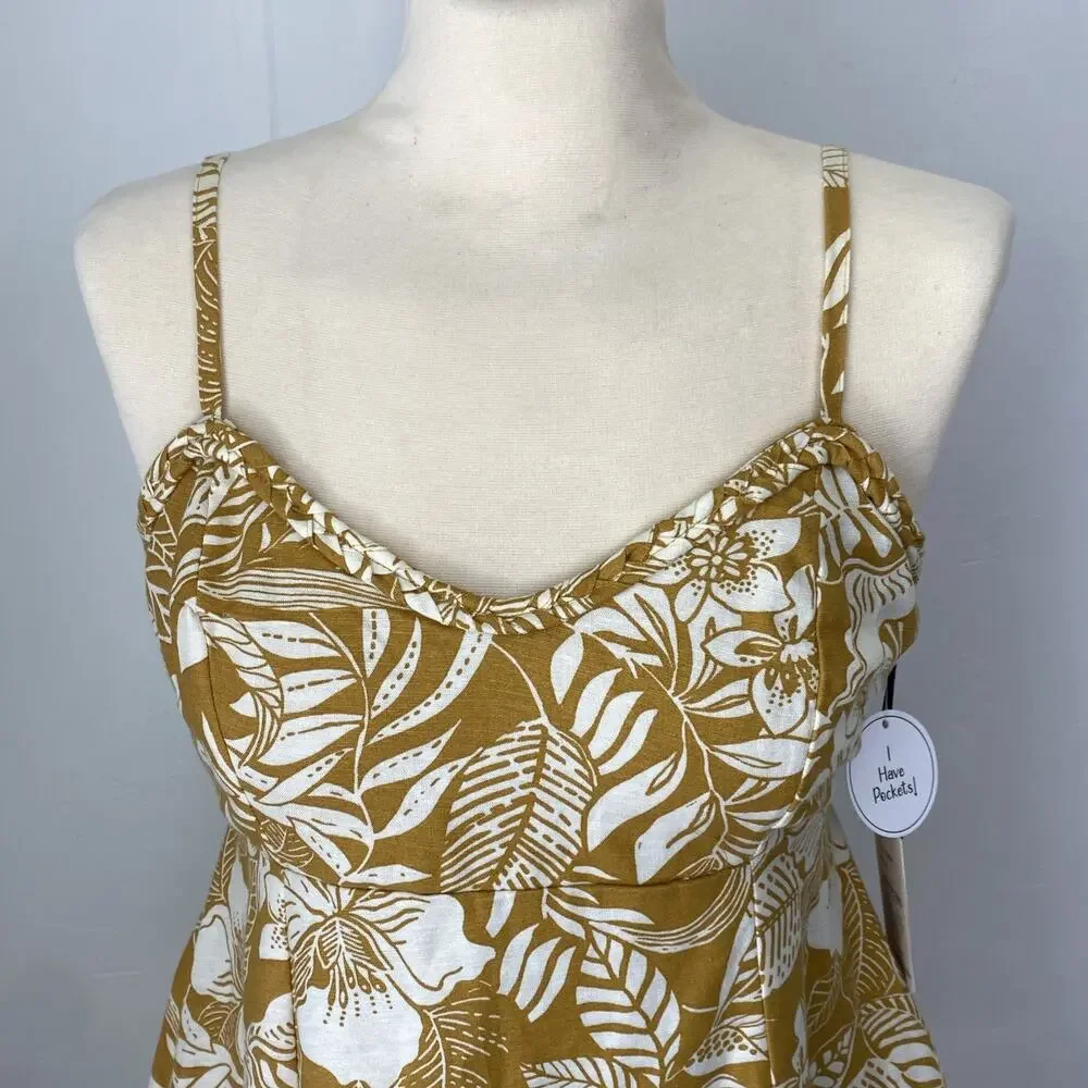NWT Sincerely Jules Mini Dress Womens M Floral Strappy Tropical Linen Blend - Picture 2 of 13